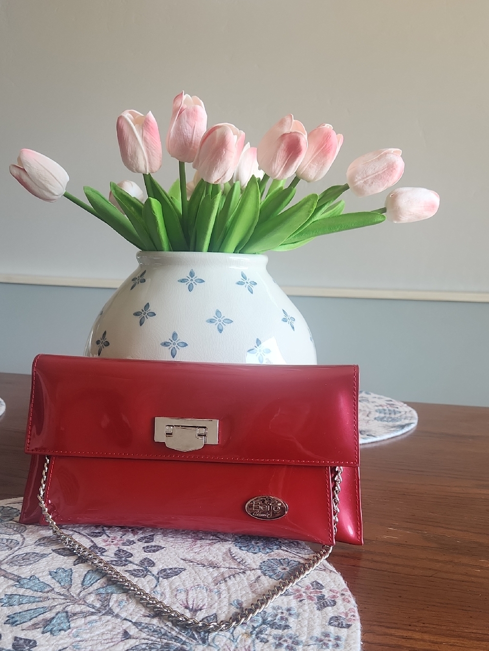 Red Patent Chain-Handle Clutch - Women Bags